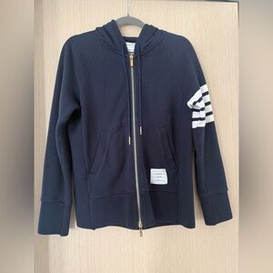 Thom Browne Classic Zip Up Hoodie - Navy Blue - Size 1